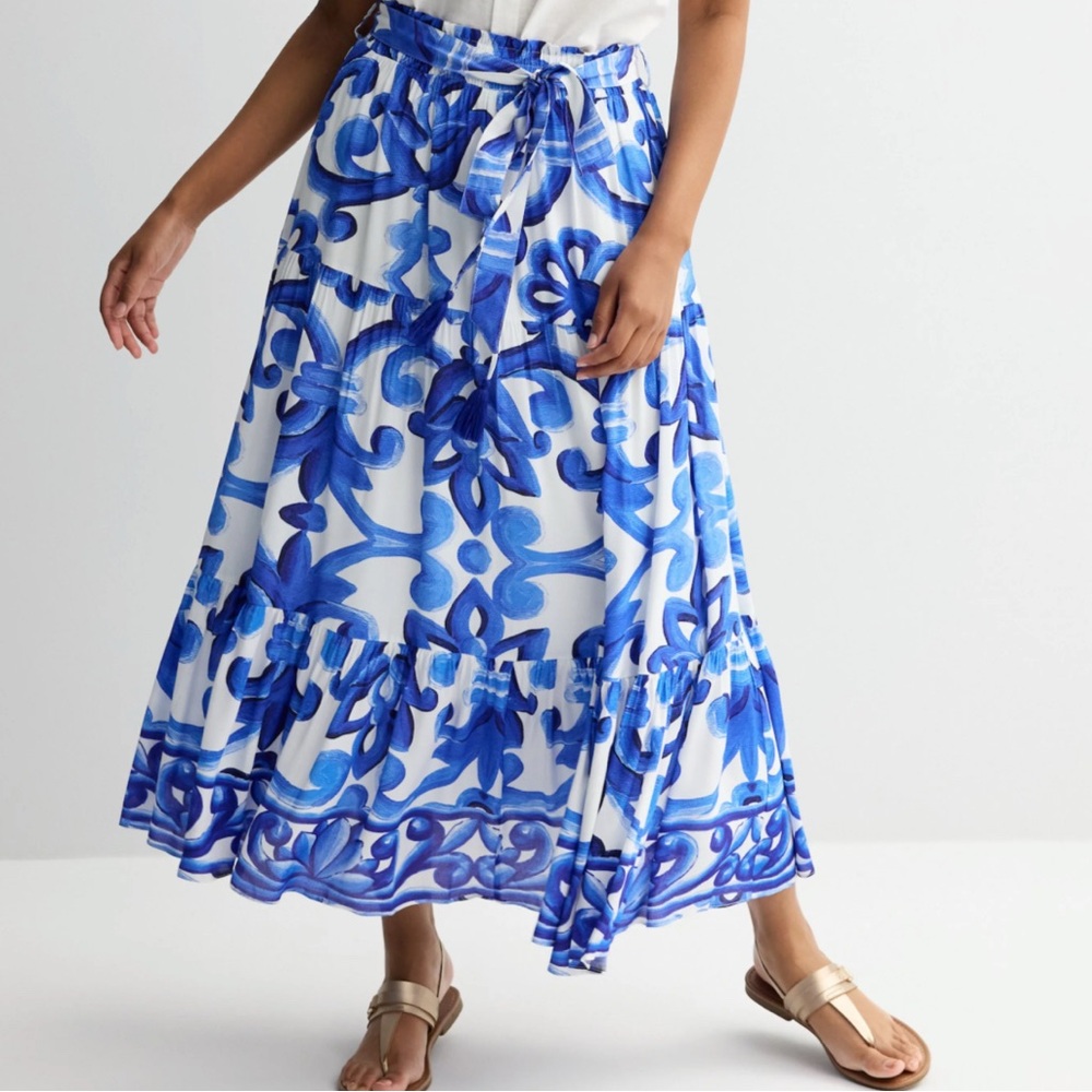 Vibrant Blue Patterned Maxi Skirt
